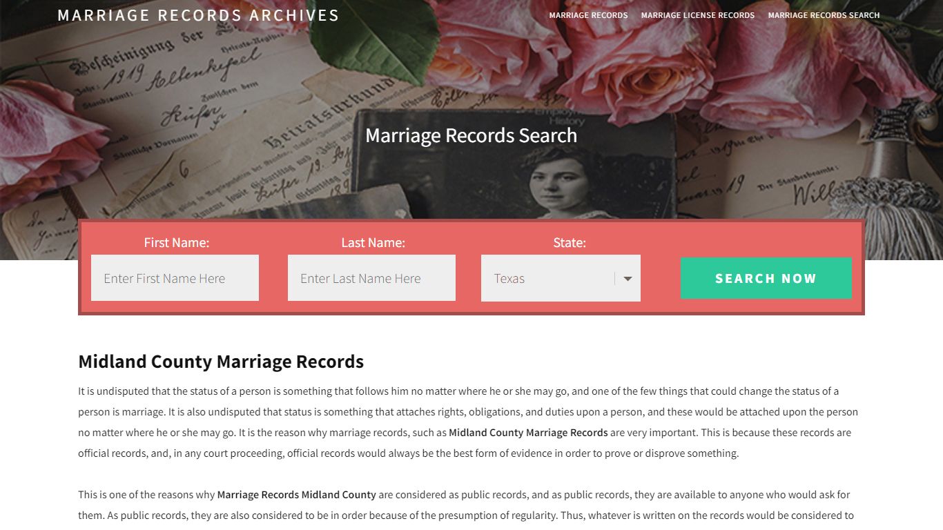 Midland County Marriage Records | Enter Name and Search